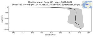 Mediterranean Basin Salinity vs depth