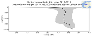 Mediterranean Basin Salinity vs depth