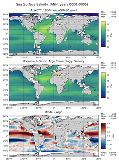 ANN Model Salinity compared with Argo observations