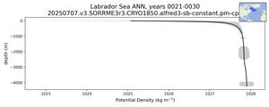 Labrador Sea Potential Density vs depth