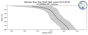 Western Ross Sea Shelf Salinity vs depth