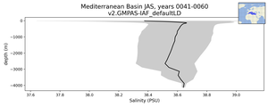 Mediterranean Basin Salinity vs depth