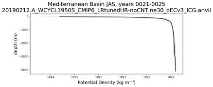 Mediterranean Basin Potential Density vs depth
