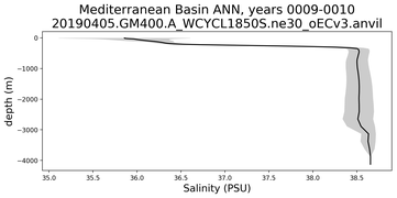 Mediterranean Basin Salinity vs depth