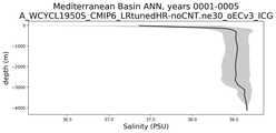 Mediterranean Basin Salinity vs depth