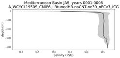 Mediterranean Basin Salinity vs depth