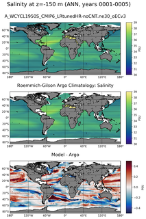 ANN Model Salinity compared with Argo observations