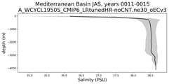 Mediterranean Basin Salinity vs depth