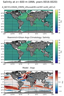 ANN Model Salinity compared with Argo observations