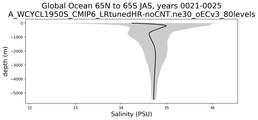 Global Ocean 65N to 65S Salinity vs depth