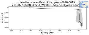 Mediterranean Basin Salinity vs depth
