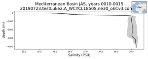 Mediterranean Basin Salinity vs depth