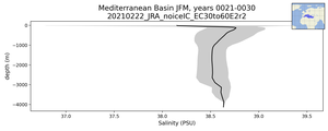 Mediterranean Basin Salinity vs depth