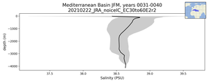 Mediterranean Basin Salinity vs depth