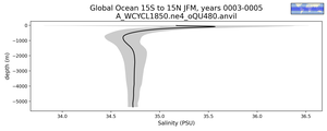 Global Ocean 15S to 15N Salinity vs depth
