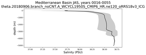 Mediterranean Basin Salinity vs depth