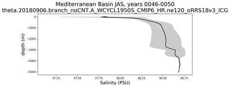 Mediterranean Basin Salinity vs depth