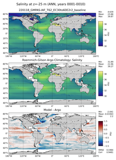 ANN Model Salinity compared with Argo observations