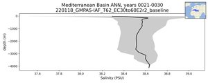 Mediterranean Basin Salinity vs depth