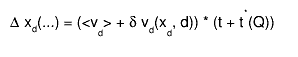 #Delta x_{d}(...) = (<v_{d}> + #delta v_{d}(x_{d}, d)) * (t + t^{*}(Q))