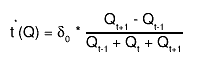 t^{*}(Q) = #delta_{0} * #frac{Q_{t+1} - Q_{t-1}}{Q_{t-1} + Q_{t} + Q_{t+1}}
