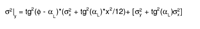 #sigma^{2}|_{y} = tg^{2}(#phi - #alpha_{L})*(#sigma^{2}_{x} + tg^{2}(#alpha_{L})*x^{2}/12)+ [#sigma^{2}_{y} + tg^{2}(#alpha_{L})#sigma^{2}_{x}]