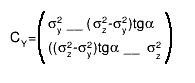 C_{Y}=#(){#splitline{#sigma_{y}^{2} __ (#sigma_{z}^{2}-#sigma_{y}^{2})tg#alpha}{((#sigma_{z}^{2}-#sigma_{y}^{2})tg#alpha __ #sigma_{z}^{2}}}