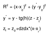 R^{2} = (x-x_{0})^{2} + (y^{*}-y_{0})^{2}