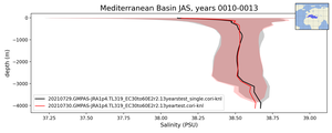 Mediterranean Basin Salinity vs depth