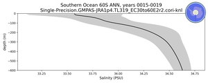 Southern Ocean 60S Salinity vs depth