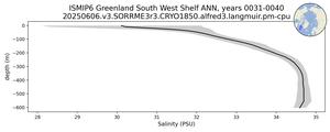 ISMIP6 Greenland South West Shelf Salinity vs depth