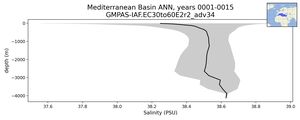 Mediterranean Basin Salinity vs depth