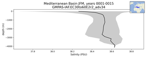 Mediterranean Basin Salinity vs depth