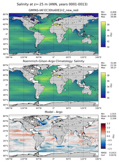ANN Model Salinity compared with Argo observations