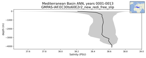Mediterranean Basin Salinity vs depth