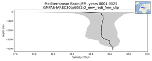 Mediterranean Basin Salinity vs depth