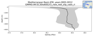 Mediterranean Basin Salinity vs depth