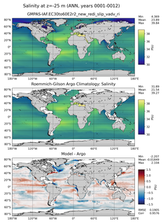 ANN Model Salinity compared with Argo observations