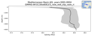Mediterranean Basin Salinity vs depth