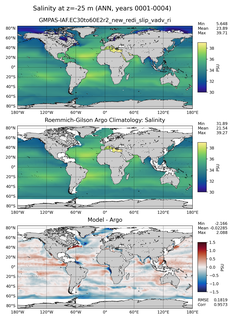 ANN Model Salinity compared with Argo observations