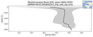 Mediterranean Basin Salinity vs depth