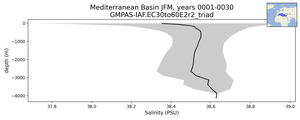 Mediterranean Basin Salinity vs depth