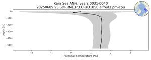 Kara Sea Potential Temperature vs depth