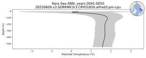 Kara Sea Potential Temperature vs depth
