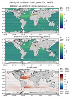 ANN Model Salinity compared with Argo observations
