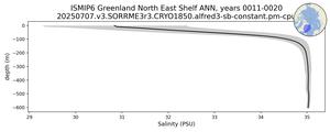 ISMIP6 Greenland North East Shelf Salinity vs depth