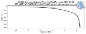 ISMIP6 Greenland North West Shelf Salinity vs depth