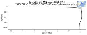 Labrador Sea Salinity vs depth