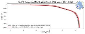 ISMIP6 Greenland North West Shelf Salinity vs depth