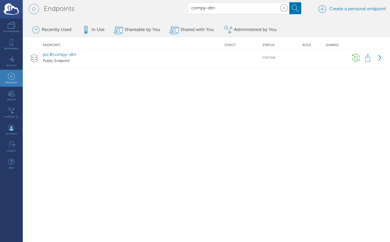 Globus screenshot, compy-dtn endpoint